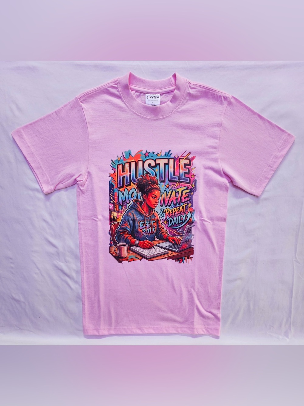 Hustle Motivated Pink Graphic Tee